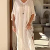 Esme mesh pellavakaftaani, beige raidallinen