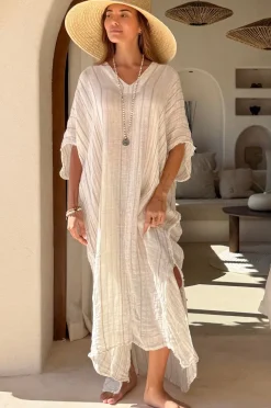 Esme mesh pellavakaftaani, beige raidallinen