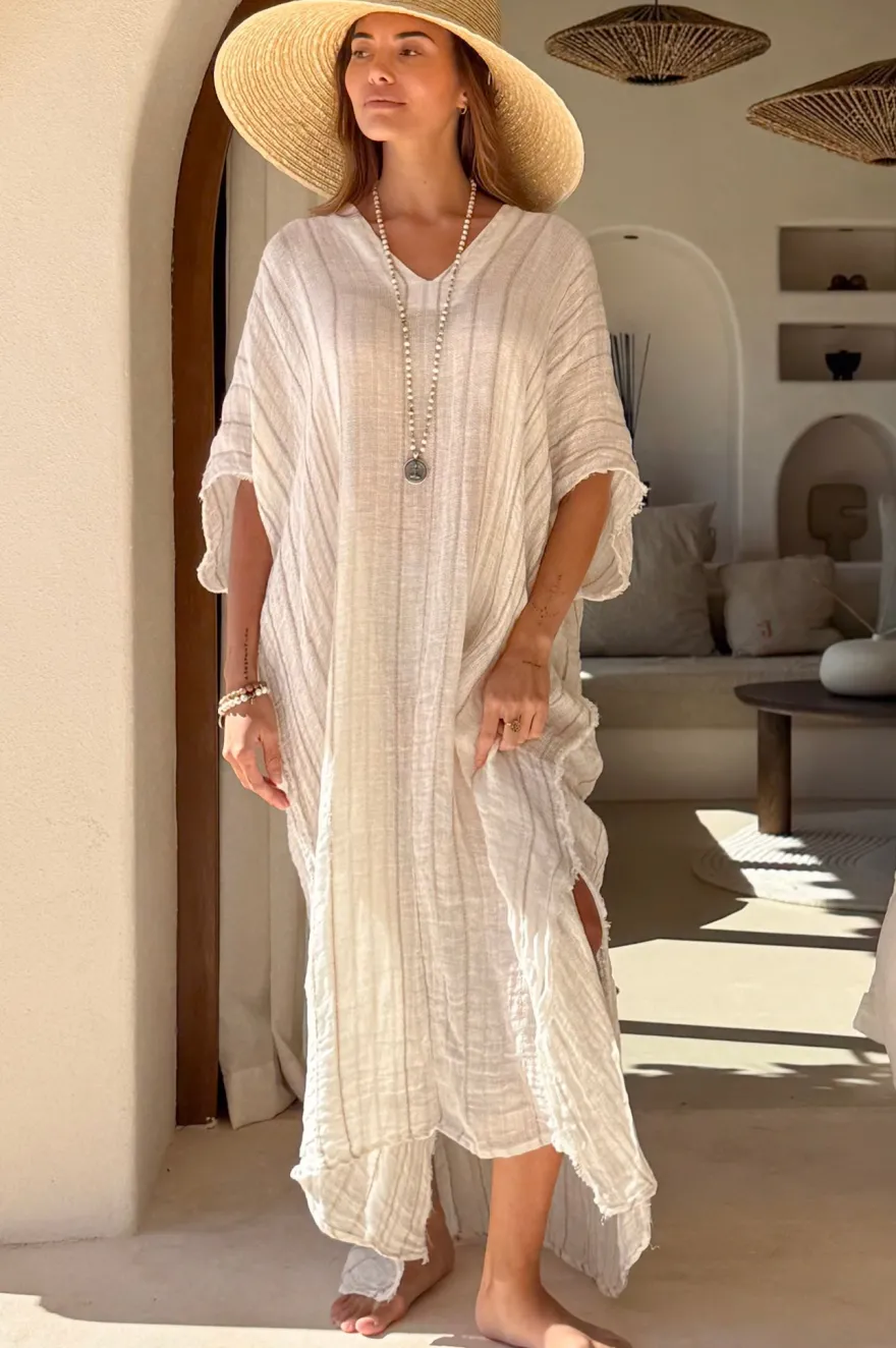 Esme mesh pellavakaftaani, beige raidallinen