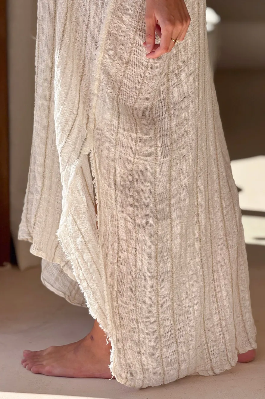 Esme mesh pellavakaftaani, beige raidallinen