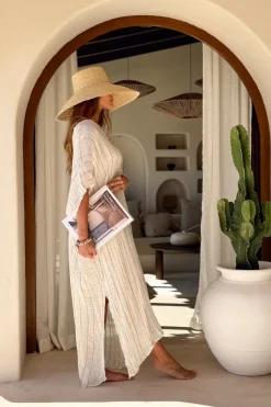 Esme mesh pellavakaftaani, beige raidallinen