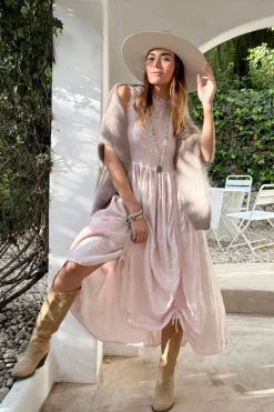 Hacienda pellavamekko, vaaleanpunainen