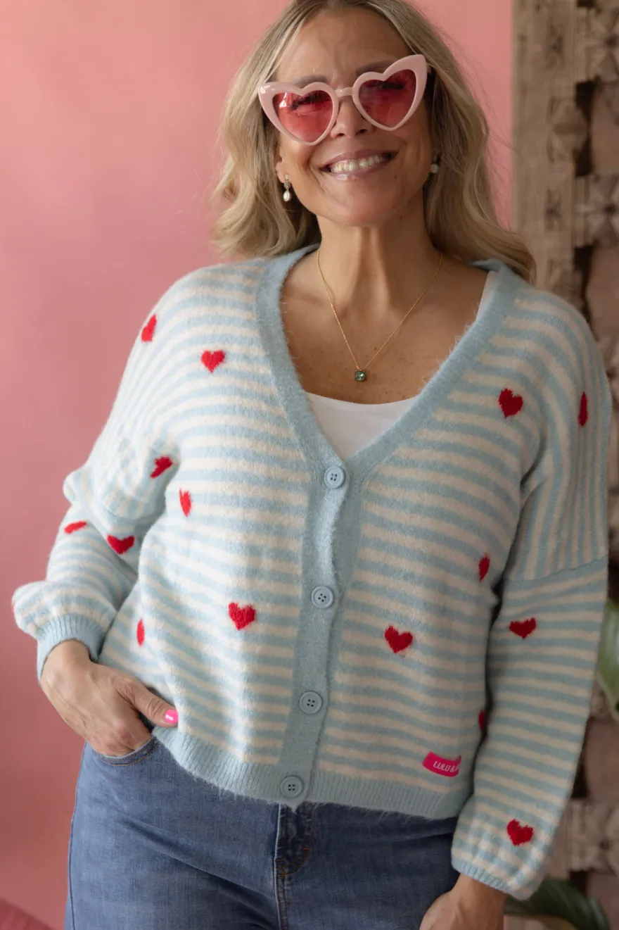 Hearts neuletakki, light blue-white