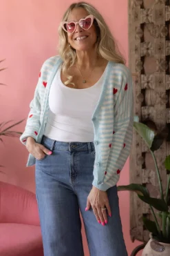 Hearts neuletakki, light blue-white