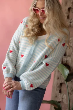 Hearts neuletakki, light blue-white