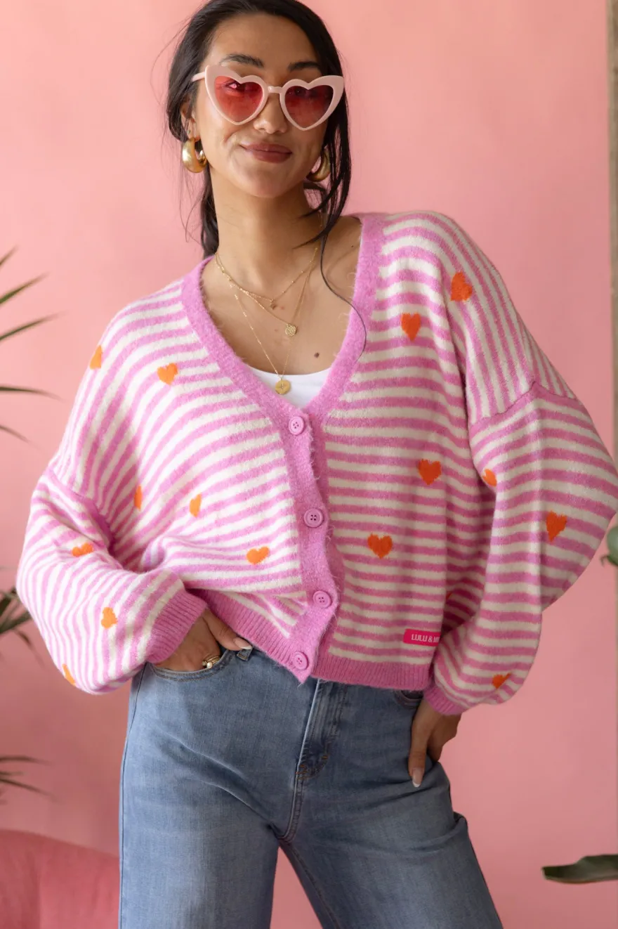 Hearts neuletakki, light pink-white