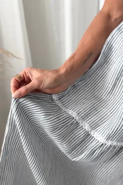 Helen pellavamekko, blue stripe + white lace