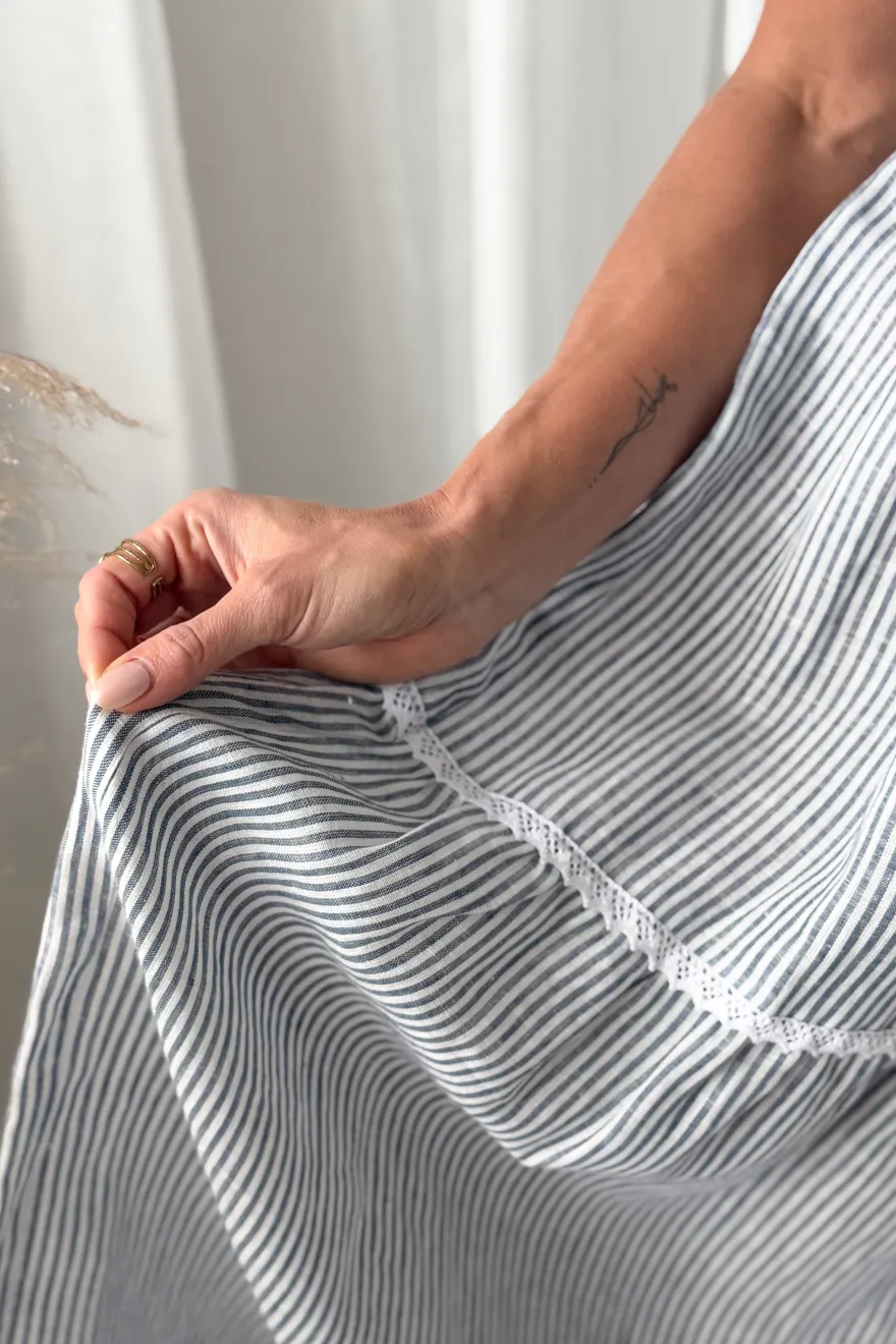Helen pellavamekko, blue stripe + white lace