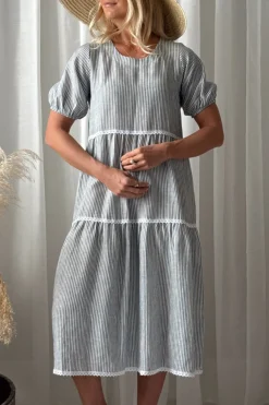 Helen pellavamekko, blue stripe + white lace