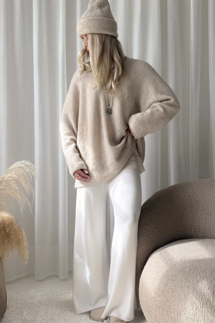 Irene alpakkasekoiteneule, beige