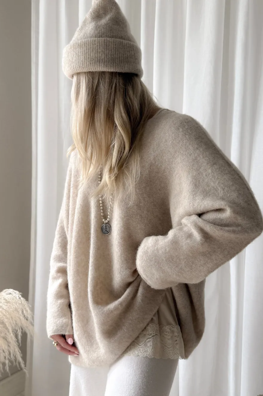 Irene alpakkasekoiteneule, beige