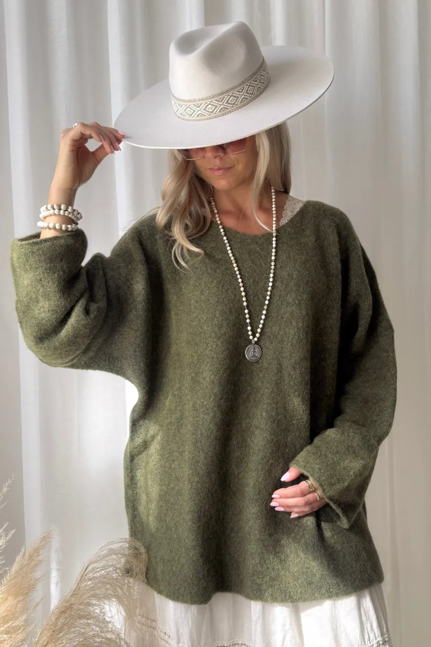 Irene alpakkasekoiteneule, forest green