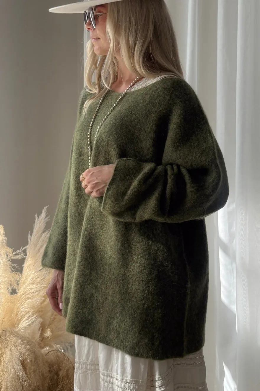 Irene alpakkasekoiteneule, forest green