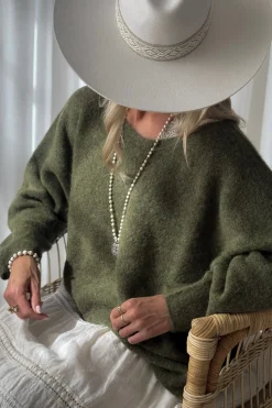 Irene alpakkasekoiteneule, forest green