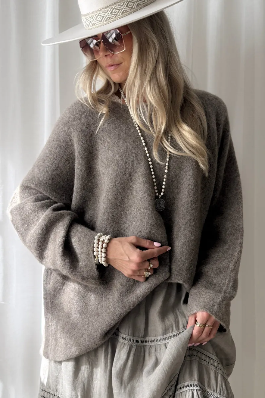 Irene alpakkasekoiteneule, taupe
