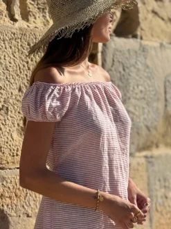 Isabel pellavamekko, pink stripe