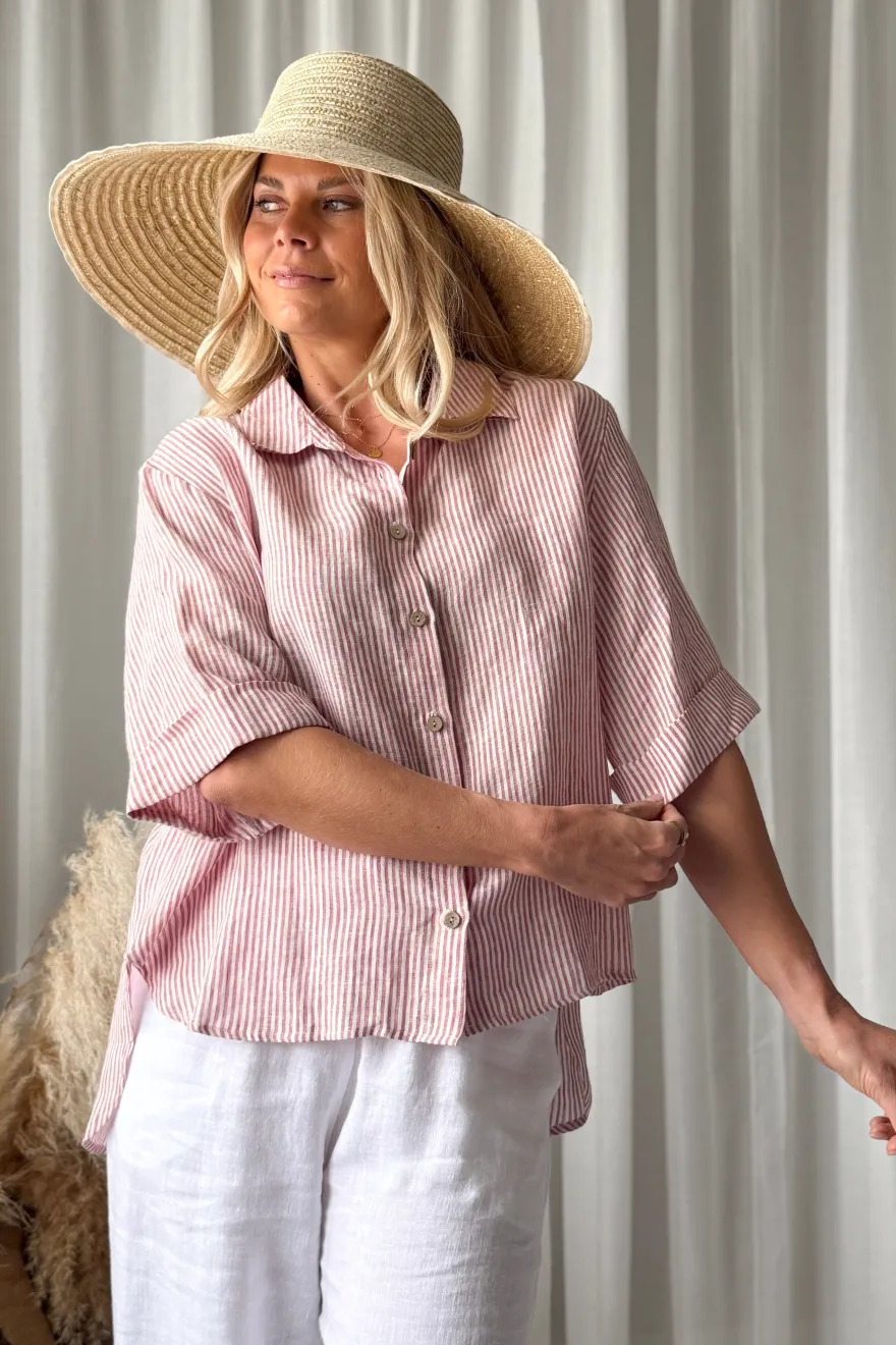 Junette pellavapaita, pink stripe