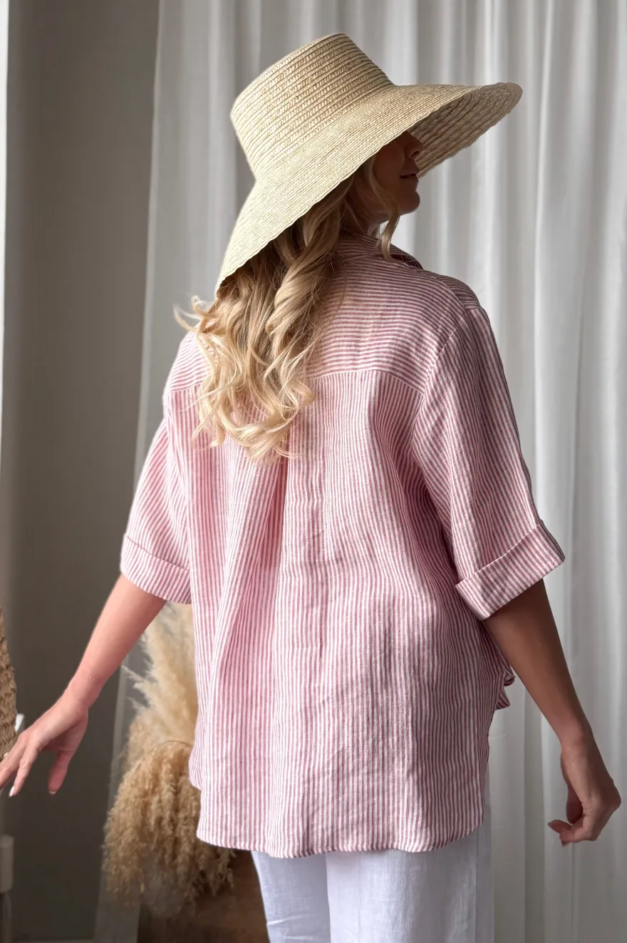 Junette pellavapaita, pink stripe