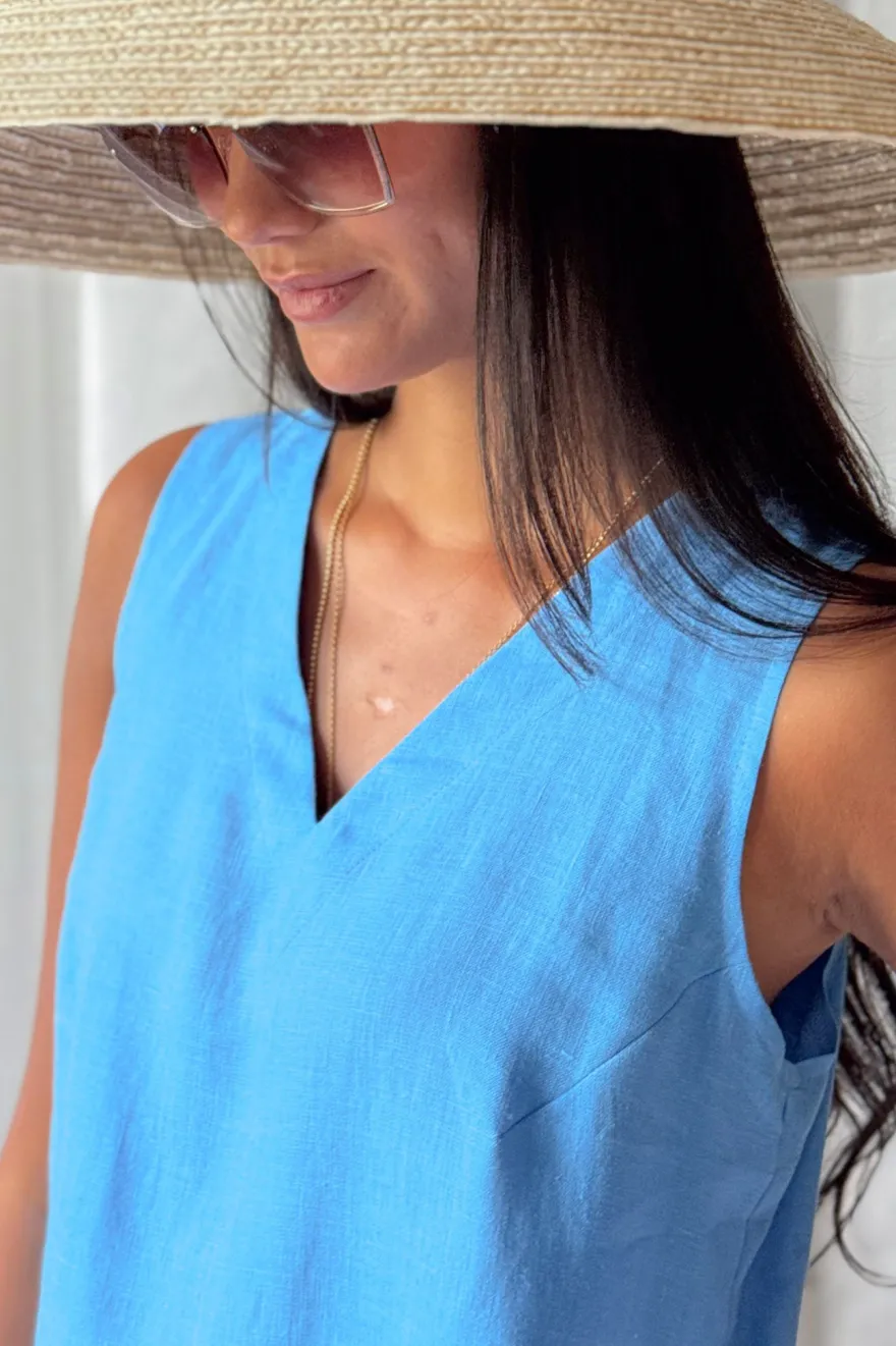 Less is More v-neck pellavamekko, heavenly blue