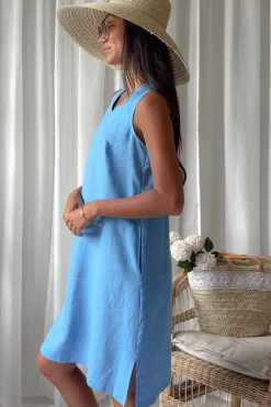 Less is More v-neck pellavamekko, heavenly blue