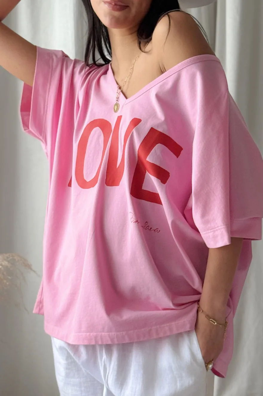 Love t-paita, pinkki-punainen
