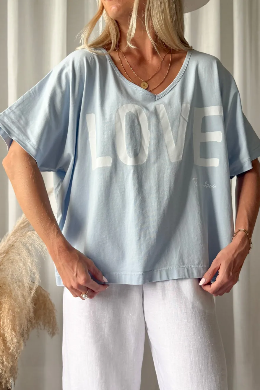 Love t-paita, vaaleansininen-valkoinen