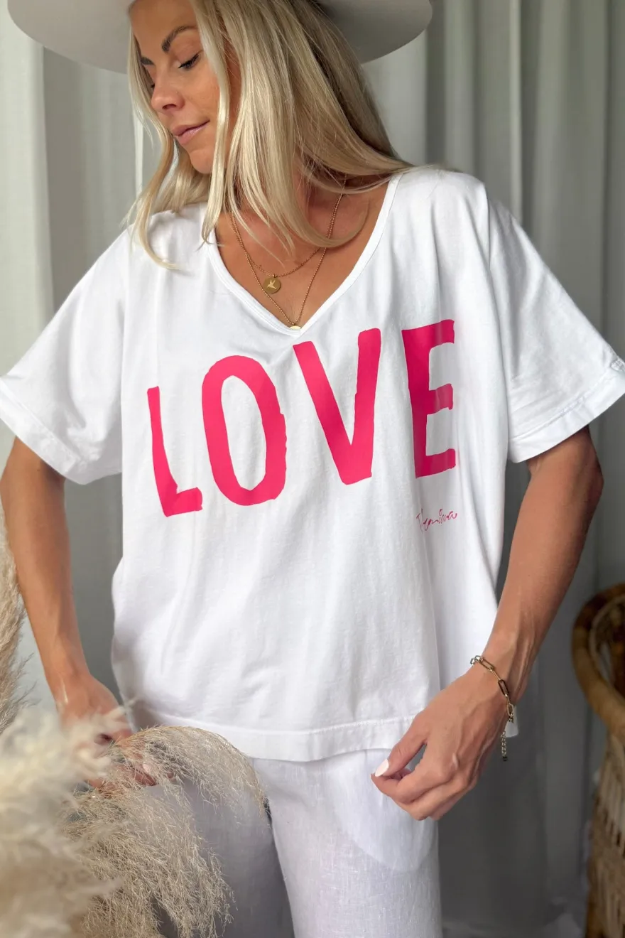 Love t-paita, valkoinen-pinkki