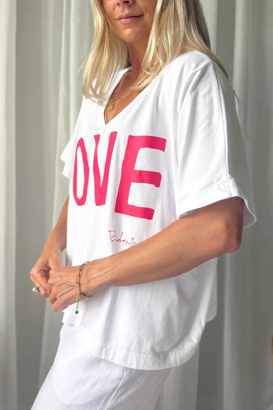 Love t-paita, valkoinen-pinkki