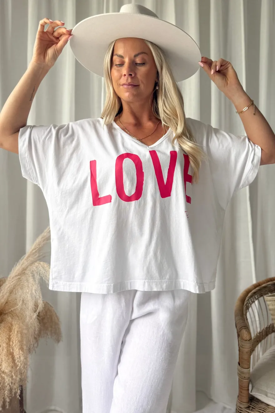 Love t-paita, valkoinen-pinkki