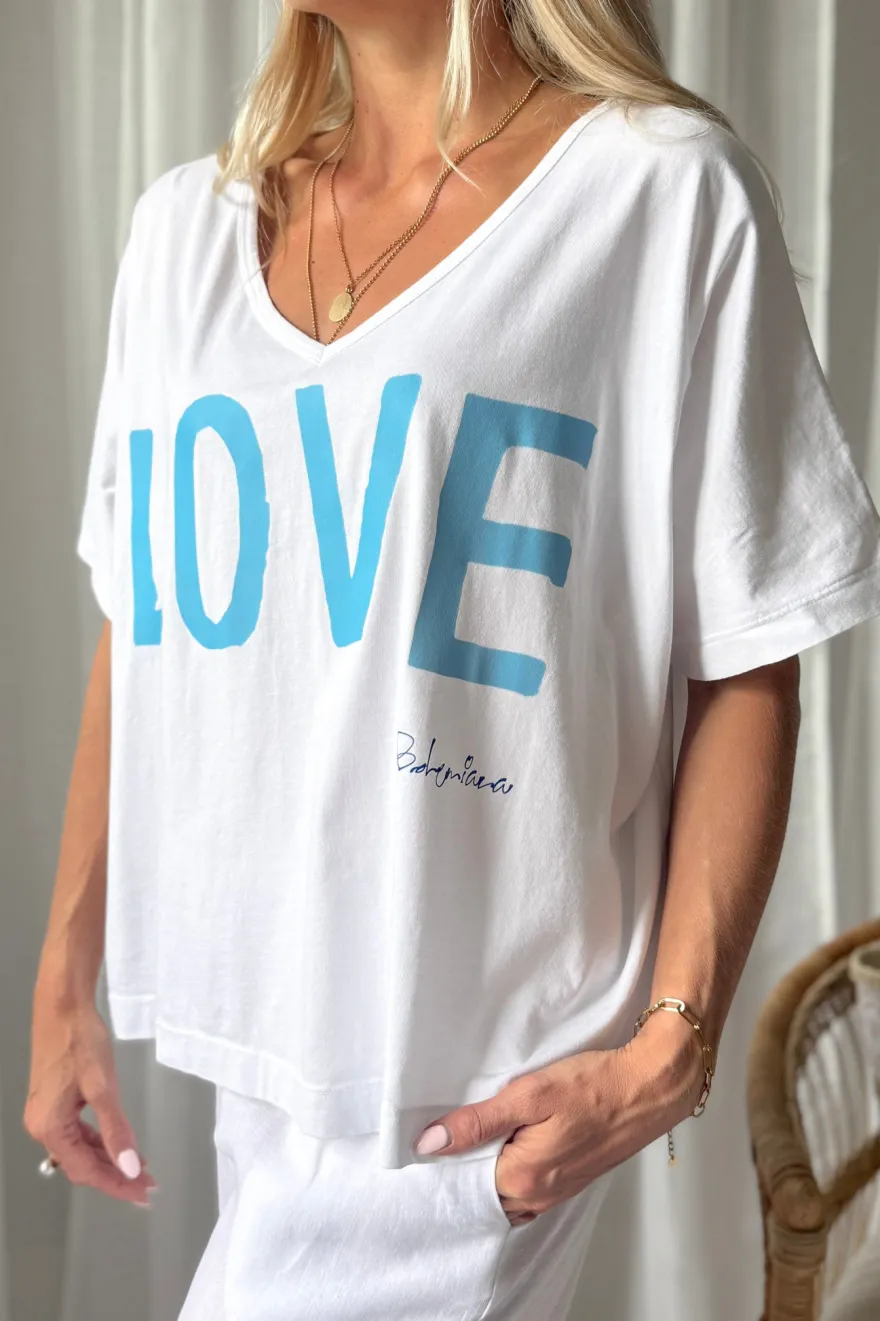 Love t-paita, valkoinen-vaaleansininen