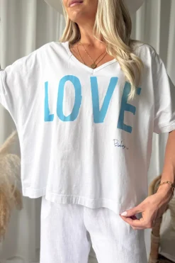 Love t-paita, valkoinen-vaaleansininen