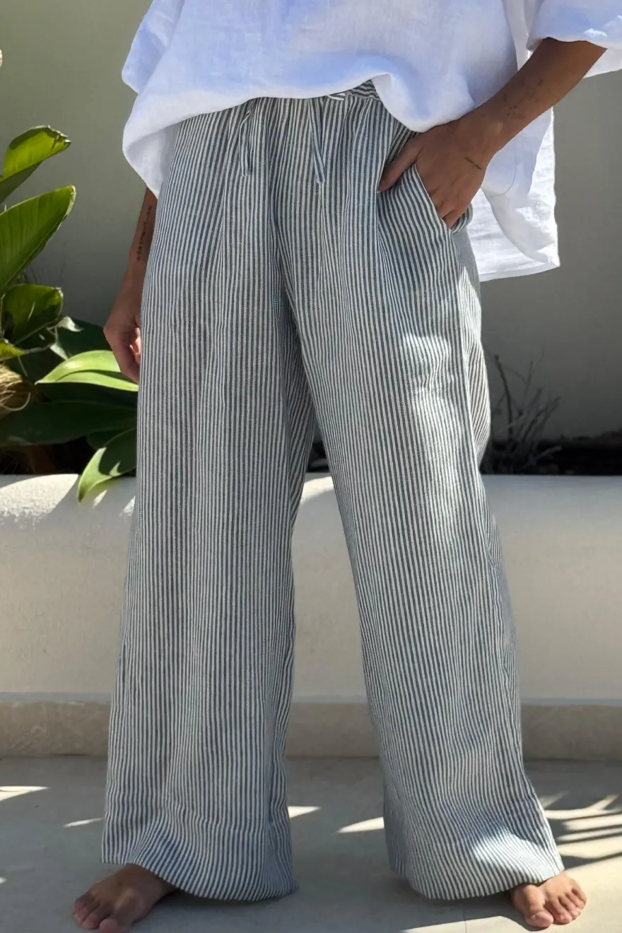 Mallorca pellavahousut, blue stripe