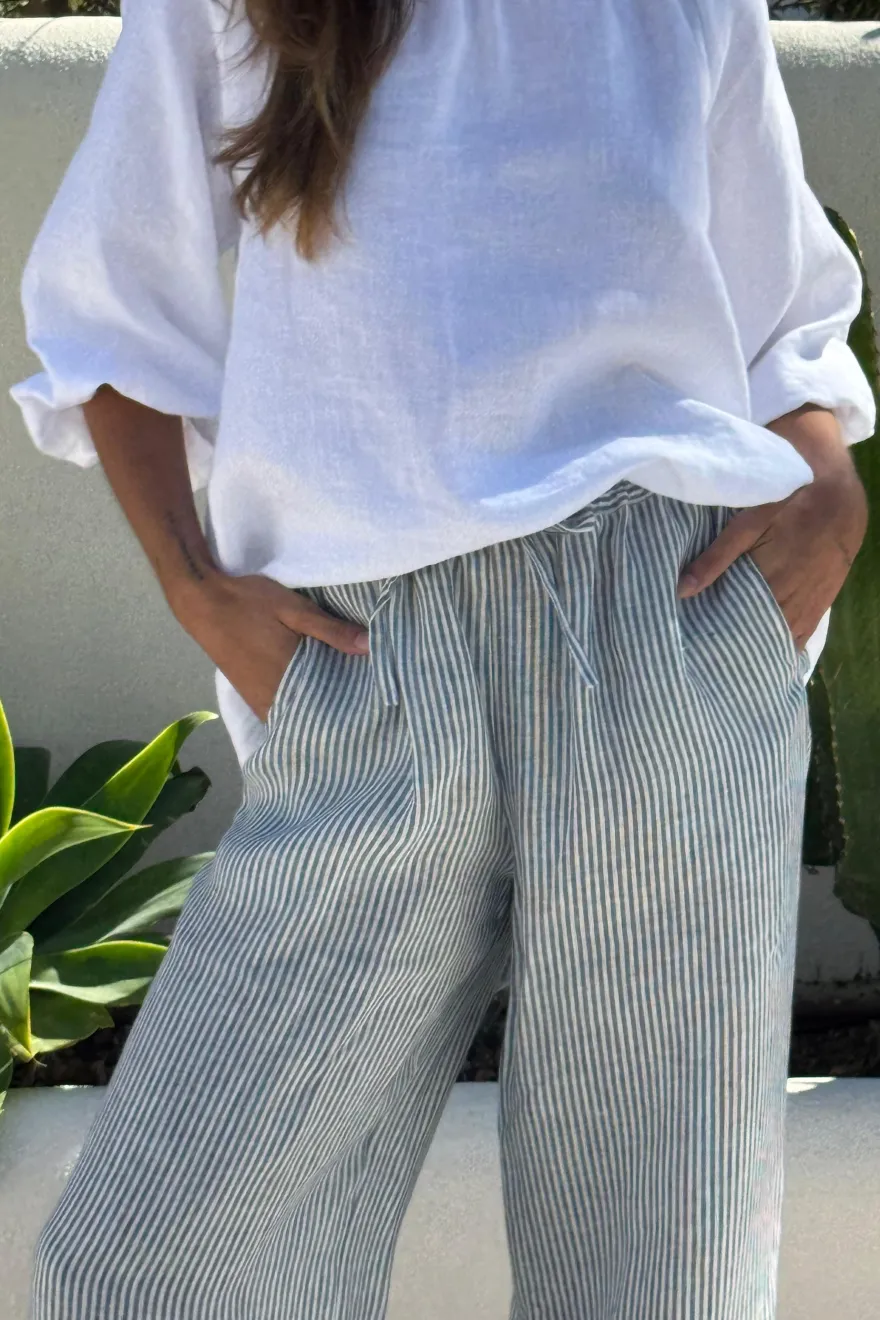 Mallorca pellavahousut, blue stripe
