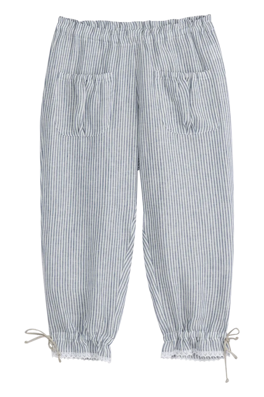 Mameluk pellavacaprit, blue stripe+valkoinen pitsi