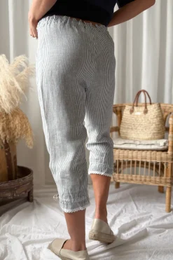 Mameluk pellavacaprit, blue stripe+valkoinen pitsi