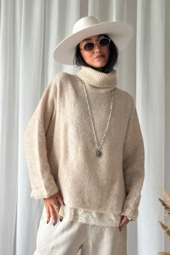 Marlene alpakkasekoitepooloneule, beige