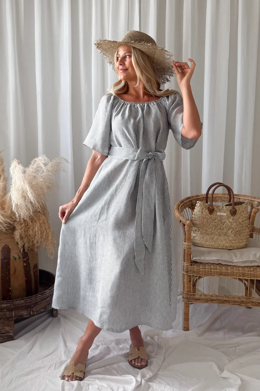 Moraira pellavamekko, blue stripe