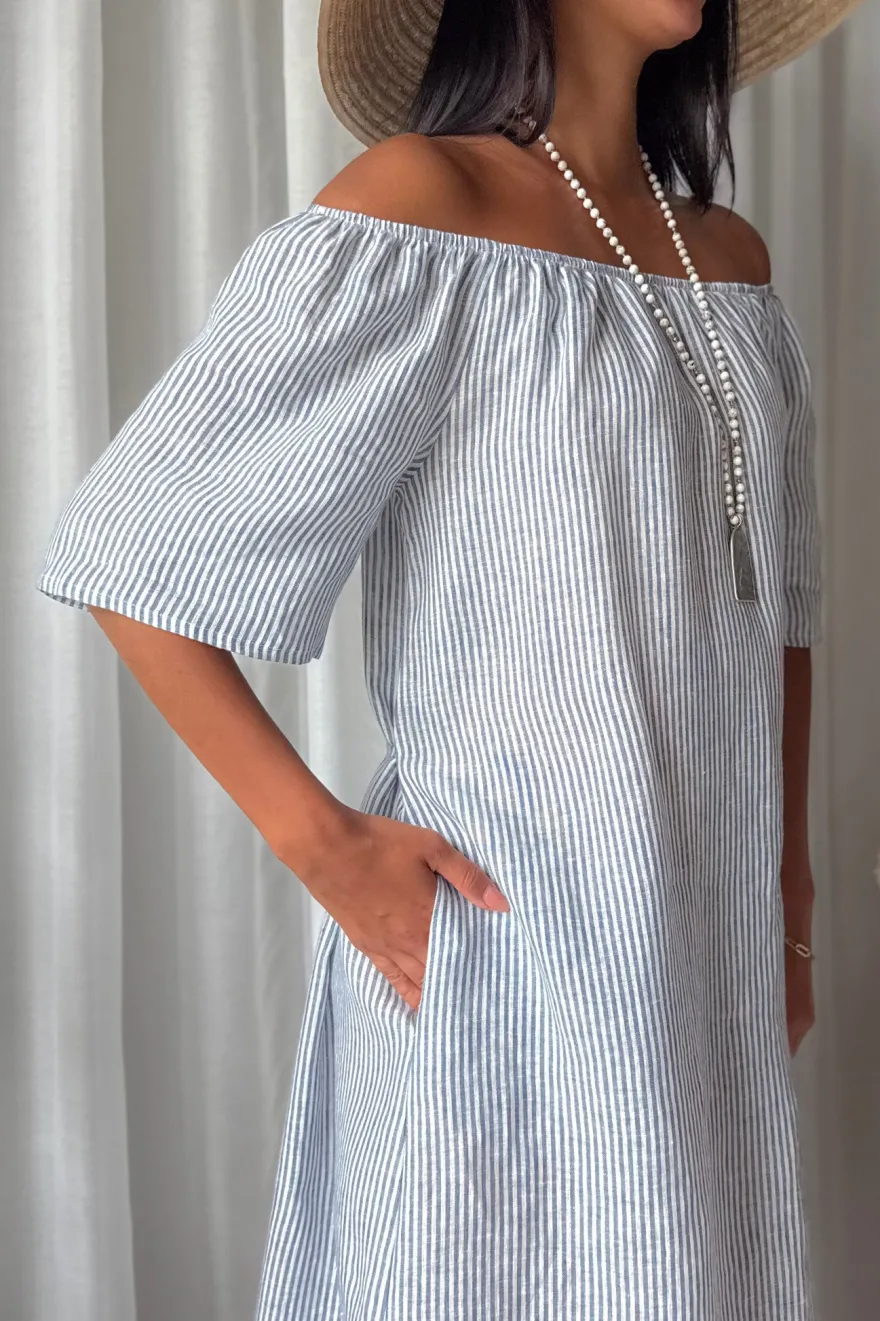 Moraira pellavamekko midi, blue stripe