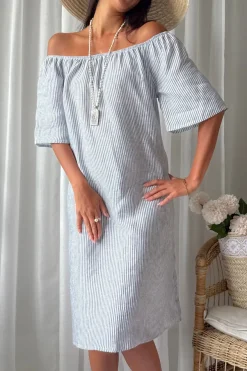 Moraira pellavamekko midi, blue stripe