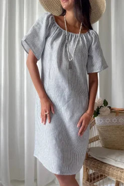 Moraira pellavamekko midi, blue stripe