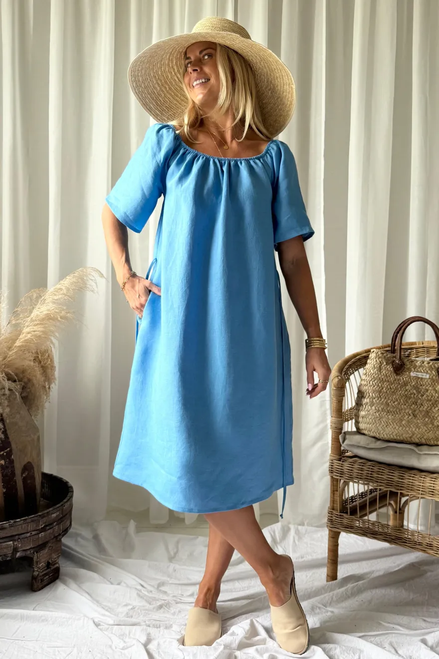 Moraira pellavamekko midi, heavenly blue