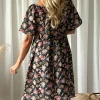 Moraira puuvillamekko midi, black cottage floral