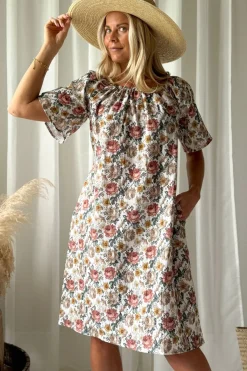 Moraira puuvillamekko midi, off white cottage floral