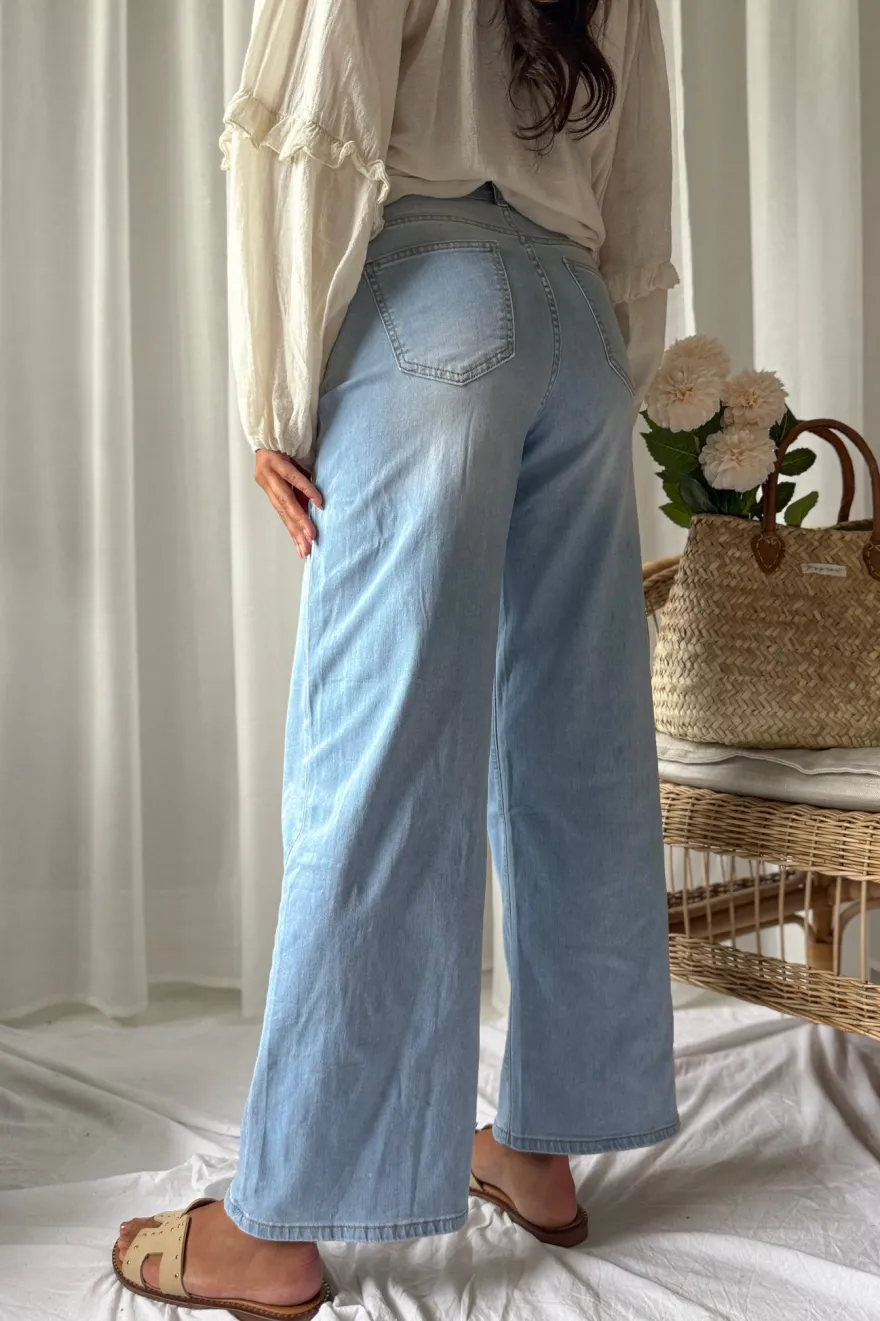 Palazzo wide leg jeans, light wash