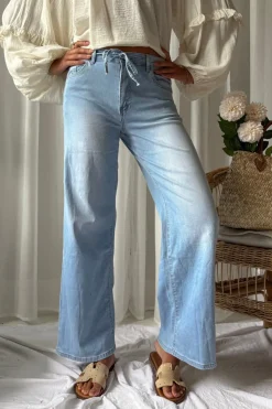 Palazzo wide leg jeans, light wash