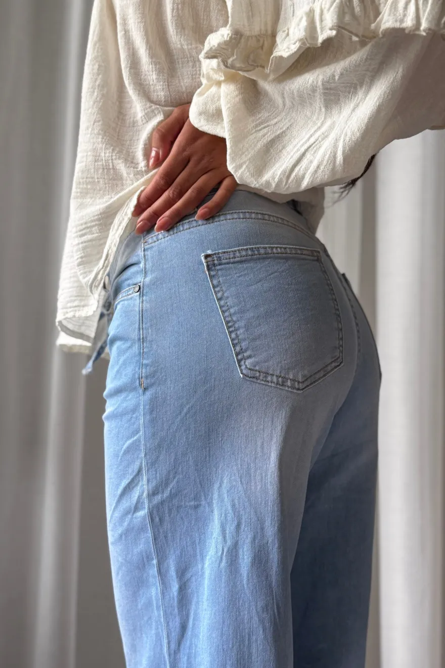 Palazzo wide leg jeans, light wash