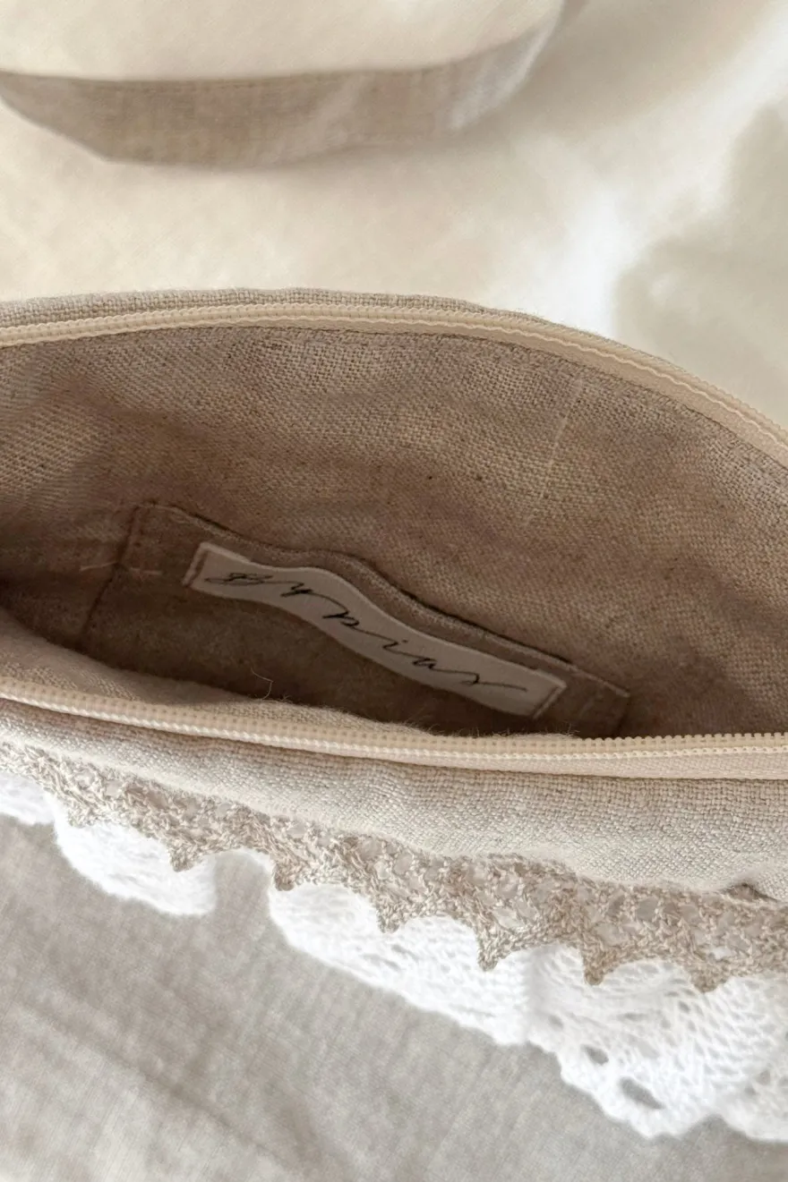 Pitsinen crossbody laukku, natural + valkoinen pitsi