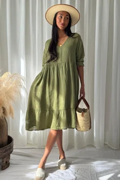 Raelle pellavamekko, green