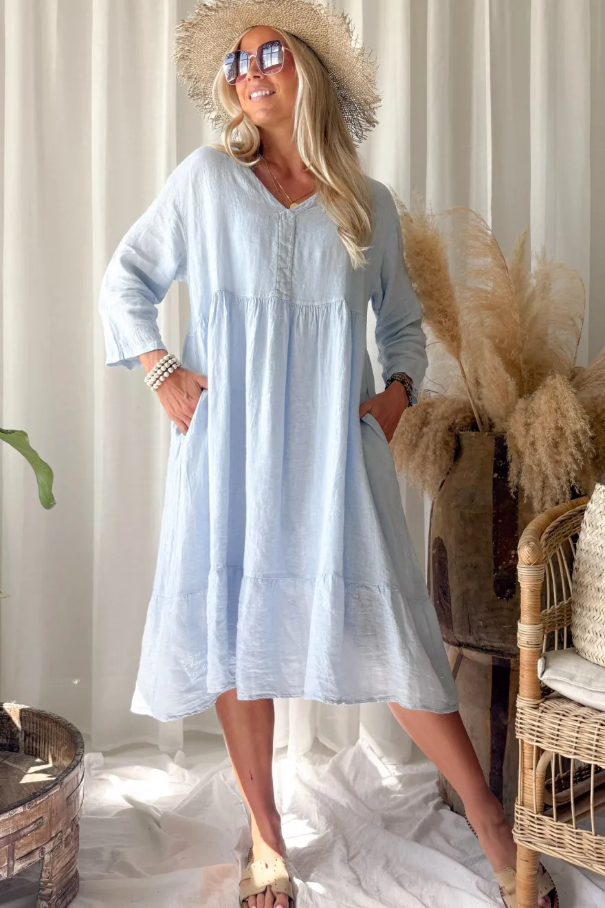 Raelle pellavamekko, light blue