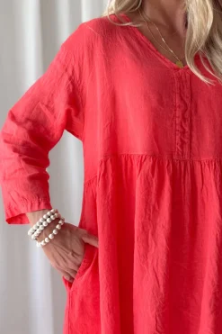 Raelle pellavamekko, poppy red